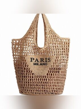 & Other Stories Natural Crochet Tote with PARIS MILANO Logo